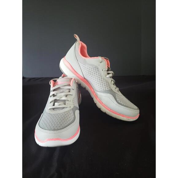 Skechers Sneakers Lite-weight Air Cooled Memory Foam Womens Gray & Pink 8.5 - Picture 1 of 9